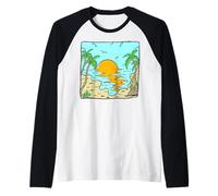 Palm Trees Beach Comic Drawing Relaxation Enjoyment Souvenir Raglan Baseball Tee