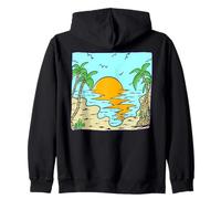 Palm Trees Beach Comic Drawing Relaxation Enjoyment Souvenir Zip Hoodie
