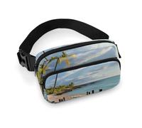Palm Trees Beach Sea Ocean Fanny Pack Waterproof External Pocket Portable Waist Pack Outdoor Adjustable Strap Lightweight Waist Bag for Workout Traveling Casual Running Hiking Cycling
