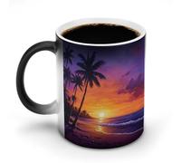Palm-Trees Beach Sunset Novelty Coffee Mug with Handle Ceramic Heat Changing Cup Funny Discoloration Mugs