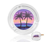 Palm Trees Beach Surf Sunset Glass Ashtray for Cigarettes Round Ash Tray Holders for Home Office