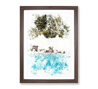 Palm Trees By The Beach In The Maldives Watercolour Modern Framed Print | A2 Walnut Framed Wall Art | Ready to Hang | Modern Floral Picture | Living Room Bedroom Lounge Office