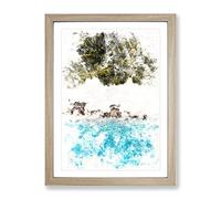 Palm Trees By The Beach In The Maldives Watercolour Modern Framed Print | A3 Oak Framed Wall Art | Ready to Hang | Modern Floral Picture | Living Room Bedroom Lounge Office