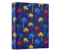 Palm Trees Dark Blue Background Pattern 3 Ring Binder 1.5 Inch Round Ring Binder View Binder Holds 200 Documents for Home School Office Use