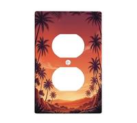 Palm Trees Duplex Outlet Covers Wall Plate, Tropical Nature Sunset Mountains Summer Orange Plastic Standard Size Face Plates for Electrical Outlets for New Apartment Home Bedroom Office Decor