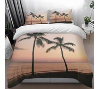 Palm Trees Duvet Cover Double Twilight Scene Bedding Set 3D Print Soft Microfiber Quilt Covers 200x200 cm with Zipper Closure and 2 Pillowcases 50x75 cm for Adults C.1588