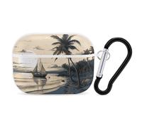 Palm Trees Fishing Boat Airpod Pro Case AirPods 2 Case for Women Hard Shell Protective Cover with Carabiner Keychain Compatible with AirPods Case 2nd 1st Generation, Front LED Visible White