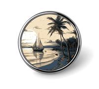 Palm Trees Fishing Boat Lapel Pin for Men Blue Nerve Cell Fashion Brooch Pin -Cute Enamel Badges, Aluminum Alloy Metal Pinback for Hats, Shirts, Bags, Jackets & Accessories (1 Inch Round Button Pins)