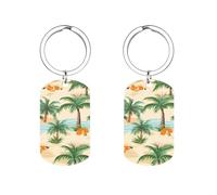 Palm Trees Flowers Creek Personalized Metal Key Tags with Labels Keychain Stainless Steel Key Rings Signs