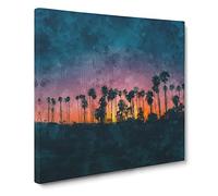 Palm Trees in Santa Barbara Painting Modern Canvas Wall Art Print Ready to Hang, Framed Picture for Living Room Bedroom Home Office Décor, 20x20 Inch (50x50 cm)