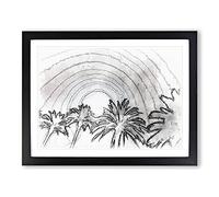 Palm Trees In The Evening Sketch Modern Art Framed Print | A3 Black Framed Wall Art | Ready to Hang | Modern Floral Picture | Living Room Bedroom Lounge Office