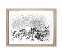 Palm Trees In The Evening Sketch Modern Art Framed Print | A4 Oak Framed Wall Art | Ready to Hang | Modern Floral Picture | Living Room Bedroom Lounge Office