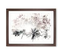 Palm Trees In The Evening Watercolour Modern Framed Print | A4 Walnut Framed Wall Art | Ready to Hang | Modern Floral Picture | Living Room Bedroom Lounge Office