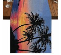 Palm Trees Island Table Runner, Summer Tropical Plants Silhouettes Sunset Cotton and Table Linen Runner for Kitchen Dining Home Decor for Party Festival Holiday Decoration Gift 13x108in