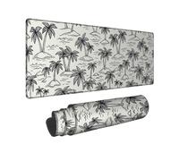 Palm Trees Large Mouse Pad, Tropical Minimalistic Islands Waves Summer Black Rubber Washable Keyboard and Mouse Mat Idea for Home Office Desk Laptop Gamers Gift 16x36 Inch