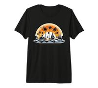 Palm Trees Lighthouse Sunset Sailing Ship Birds Fish Premium T-Shirt