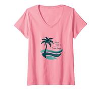Palm Trees & Ocean Breeze Tropical Beach Vacation V-Neck T-Shirt, Women, Pink, XXL