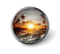Palm Trees Ocean Waves Sunset Badge Holder Personalized Metal Button Pin Fashion Round Badge with Pattern Pin DIY Button Badges Exquisite Brooch Crafts Gift Clothes Decorative Pins