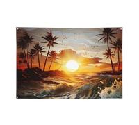Palm Trees Ocean Waves Sunset Banner Party Decor Flag Photography Backdrop Banner Signs with Hanging Ropes Background Banners for Wall Signs Party Decor Flag Photo Props 71 x 47 Inch