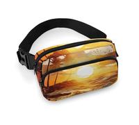 Palm Trees Ocean Waves Sunset Fanny Pack Waterproof External Pocket Portable Waist Pack Outdoor Adjustable Strap Lightweight Waist Bag for Workout Traveling Casual Running Hiking Cycling