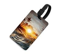 Palm Trees Ocean Waves Sunset Luggage Tag Classic Personalized Repeated Luggage Tag Cute Unique Travel Essentials Identifiers for Women Men Baggage Backpack Handbag Suitcase, Black-style, One Size