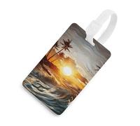 Palm Trees Ocean Waves Sunset Luggage Tag Classic Personalized Repeated Luggage Tag Cute Unique Travel Essentials Identifiers for Women Men Baggage Backpack Handbag Suitcase, White-style, One Size