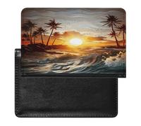 Palm Trees Ocean Waves Sunset Passport Holder Passport Wallet Document Organizer Protector PU Leather Card Slot Travel Accessories