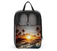 Palm Trees Ocean Waves Sunset Shoe Bags Foldable Breathable Portable Shoe Puches Organizer Stylish Expandable Packing Travel Shoes Bags for Sneakers Gym Luggage Closet