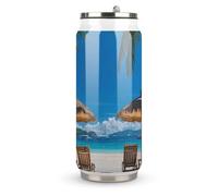 Palm Trees Oceanside in Boracay Island Stainless Steel Travel Mug Insulated Tumbler Coffee Cup with Lid and Straw