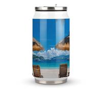 Palm Trees Oceanside in Boracay Island Stainless Steel Travel Mug Insulated Tumbler Coffee Cup with Lid and Straw