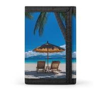 Palm Trees Oceanside in Boracay Island Trifold Wallet Portable Slim Purse Wallet Card Holder with Zip for Men Women