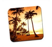 Palm Trees On Desert Island Beach Yellow Sunset Single Coaster