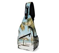 Palm Trees on The Beach Sling Bag with Rfid Blocking Causal Mens Crossbody Bag Lightweight Chest Pack Large Man Purse Travel Crossbody Backpack Shoulder Sling Backpack for Hiking Running Cycling