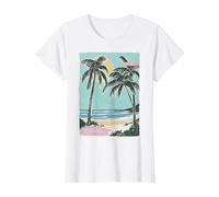 Palm Trees Palm Tree Beach sea Sun Vacation Vacation Summer T-Shirt, Women, White, X-Small