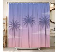 Palm Trees Shower Curtain, Tropical Relaxed Birds Clouds Summer Violet Waterproof Fabric Design Print Bath Curtains Decor for Toile Bathroom Dorm 72x78 Inch
