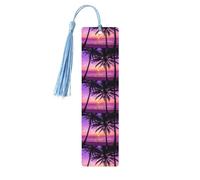 Palm Trees Silhouette at Sunset Print 5pcs Wooden Bookmark for Men Women, Bookmarks with Tassel, Bookmarks Gifts for Book Lovers