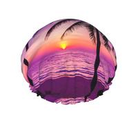 Palm Trees Silhouette At Sunset Print Bath Cap For Long Hair And Short Hair, Washable Elastic Band Bath Hair Hat For Long Hair, Braid