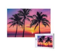 Palm Trees Silhouette at Sunset Printed 1000 Pieces Jigsaw Puzzle with Storage Box, Wooden Puzzle for Adults and Kids, Family Fun Decorative Game, 75x50 CM