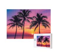 Palm Trees Silhouette at Sunset Printed 300 Pieces Jigsaw Puzzle with Storage Box, Wooden Puzzle for Adults and Kids, Family Fun Decorative Game, 40x28 CM