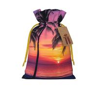 Palm Trees Silhouette At Sunset Printed Christmas Drawstring Gift Bags-Xmas Wrapping Bags,Candy Bag,For Holiday Party Decorations,Wedding Party Supplies M Yellow Christmas Ribbon
