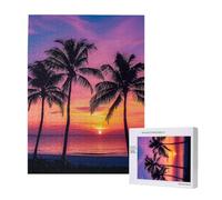 Palm Trees Silhouette at Sunset Printed Jigsaw Puzzle with Storage Box, Wooden Puzzle for Adults and Kids, 500 Pieces Family Fun Decorative Game, 38x52 CM