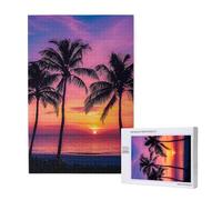 Palm Trees Silhouette at Sunset Printed Jigsaw Puzzle with Storage Box, Wooden Puzzle for Adults and Kids, 1000 Pieces Family Fun Decorative Game