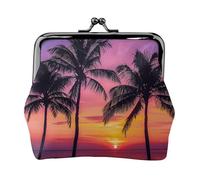 Palm Trees Silhouette At Sunset Printed Kiss-lock Coin Purse Wallet - Leather Mini Change Pouch Holder for Men Women
