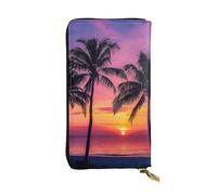 Palm Trees Silhouette At Sunset Printed Leather Wallet with 12 Card Holder and 145 Money Clip, Long Clutch for Men Women