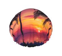 Palm Trees Silhouette At Sunset Printed Shower Cap,Waterproof Shower Cap For Women Reusable Shower Hat Bath Caps With Elastic Band