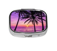 (Palm Trees Silhouette at Sunset) Square Pill Box with 2 Compartment Small Pill Organizer Portable Pill Case Vitamin Containers, Travel Essentials 5.5x4x1.8 cm