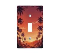 Palm Trees Single Light Switch Cover Plate, Tropical Nature Sunset Mountains Summer Orange Plastic Standard Size Wall Switch Plates Accents for Home Living Room New Apartment Decor (Single)