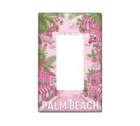 Palm Trees Single Rocker Light Switch Cover, Tropical Casual Buildings Potted Plants Summer Peach Plastic Standard Size Decorative Wall Plates for Home Living Room Bedroom Bathroom Decor
