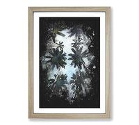 Palm Trees Stretching Upwards Paint Splash Framed Print | A2 Oak Framed Wall Art | Ready to Hang | Modern Floral Picture | Living Room Bedroom Lounge Office