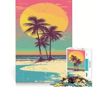 Palm Trees Sunset Beach Jigsaw 1000 Pieces for Adults Cognitive Toy Bonding Time Pattern Assembly Santa Wish Item (38x52cm)